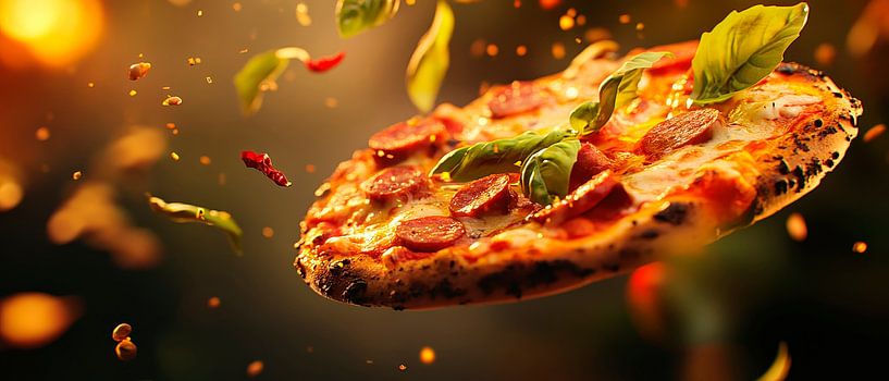 Pizza flottante au moment de la dégustation par Poster Art Shop