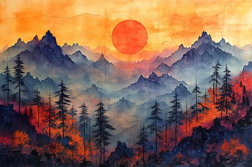 schilderachtig japanse kunst  landschap