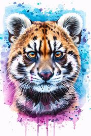 Colourful tiger portrait in watercolour style by Art & Soul Creations
