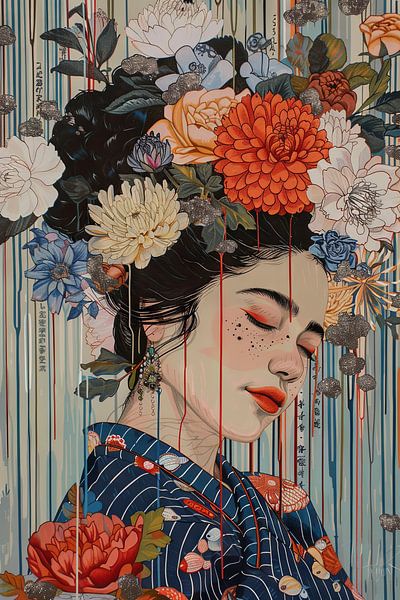 Schöne junge Frau im Ukiyo-Stil von Poster Art Shop