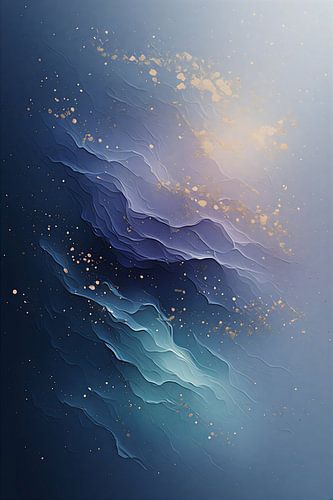 Blue Ocean Waves Abstract Textured Wall Art - Luxury Navy and Gold Foil Impressionist Poster - Modern Fluid Celestial Decor
