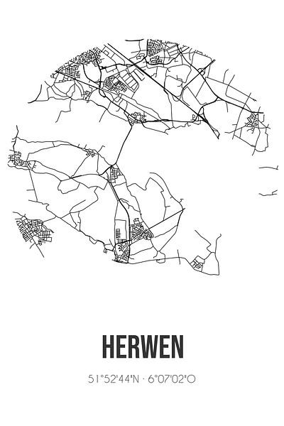 Herwen (Gelderland) | Map | Black and white by Prints of Place