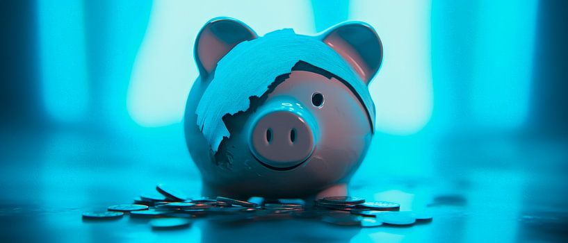 Broken piggy bank with coins by Poster Art Shop