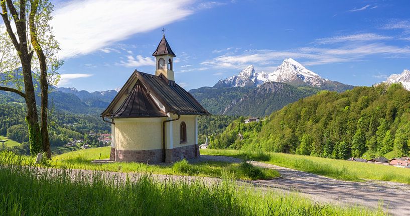 Chapel in front of Watzmann in Berchtesgaden by Dieter Meyrl