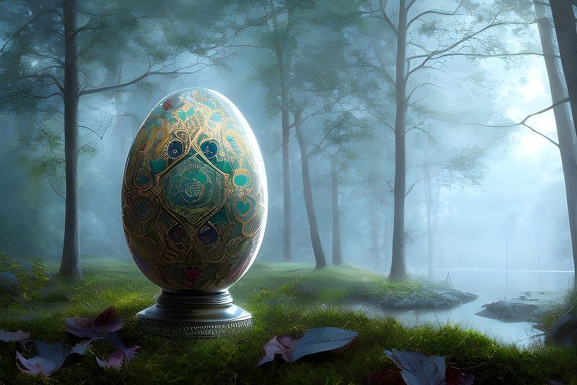 Groen Fabergé ei in het bos van Nicolette Vermeulen