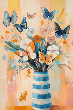 Garten Schmetterlinge | Fröhliche Gartenmalerei von Blickfänger Gemälde