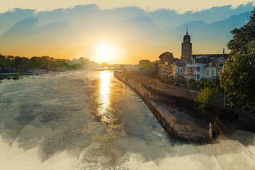 Deventer zonsondergang geschilderd