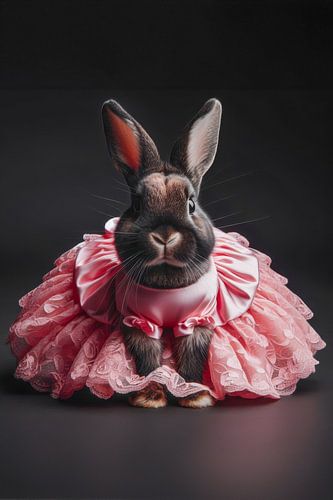 Rabbit with pink princess dress