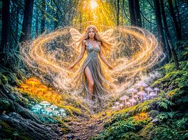 Dynamic Fantasy Elf in Enchanted Forest Mushroom Magic by ArtMomente