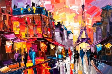 Kleurrijke abstracte stadsstraat Parijs van Art & Soul Creations