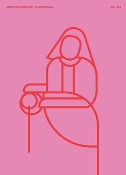 The Milkmaid in Pink and Red abstract style by Michel Rijk