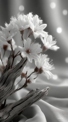 drijfhout met bloemen