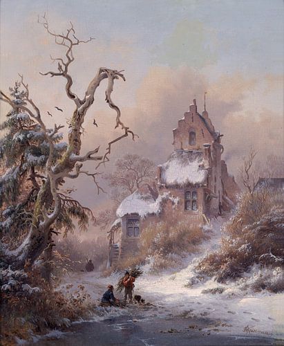 FREDERIK MARINUS KRUSEMAN, Winterlandschap met kreupelhoutverzamelaar, 1882