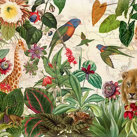 Animaux sauvages dans la jungle tropicale luxuriante sur Floral Abstractions