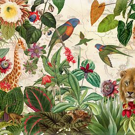 Wilde dieren in de weelderige tropische jungle van Floral Abstractions