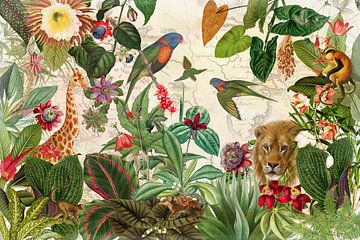 Wilde dieren in de weelderige tropische jungle van Floral Abstractions