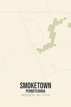 Carte ancienne de Smoketown (Pennsylvanie), USA. sur Rezona
