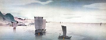 Zeilschip in de schemering door Ohara Koson. Japans schilderij. van Dina Dankers