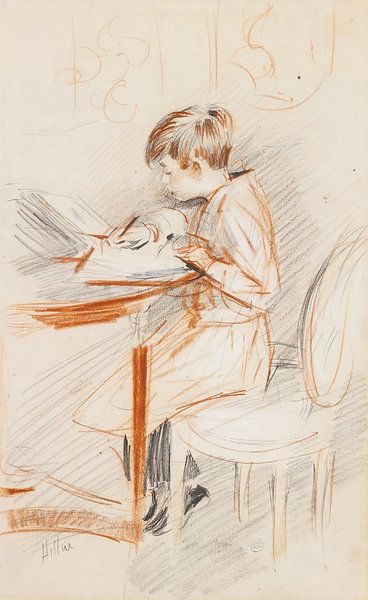 Paul César Helleu - Jean schrijft in profiel (1900-1902) van Peter Balan