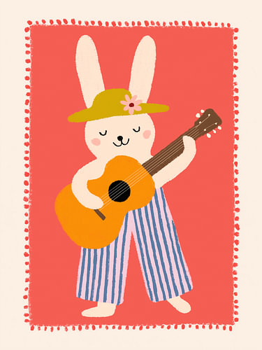 Hippie-Hase mit Gitarre – Lustiges Kinderzimmerbild