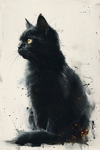 Schilderij van Kat | Schilderij met Kat | Zwarte Kat Schilderij