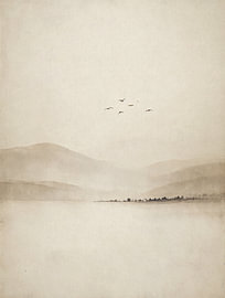 Paysage de montagne brumeux - Impression « Japandi »