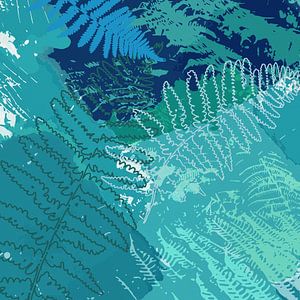 Abstrakte Farnblätter in Grün und Blau. von Dina Dankers