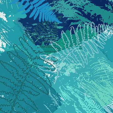 Abstract fern leaves in green and blue. van Dina Dankers