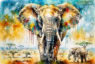 Mother elephant with little one by Arjen Roos thumbnail