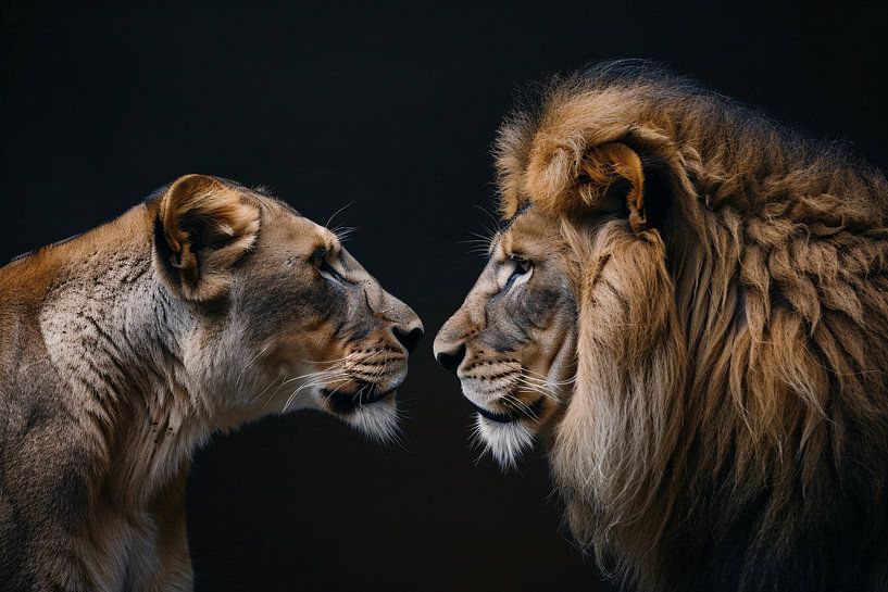 Leeuw en leeuwin in intense ontmoeting van Art & Soul Creations