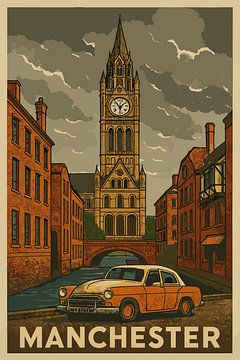 Vintage Travel Manchester Cityscape