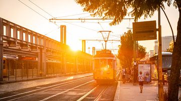 Port Tram Stop Lisbonne Portugal Coucher de soleil en automne sur Bob Van der Wolf