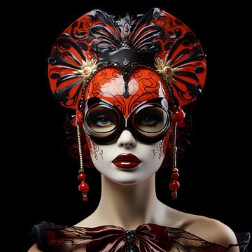 Frau mit roter Maske von Rob van Heertum