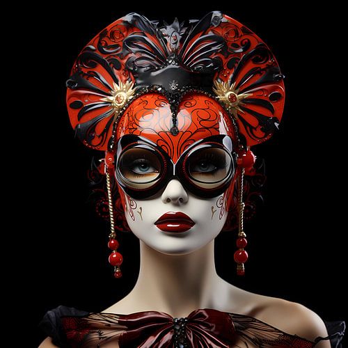 vrouw met rood masker van Rob van Heertum