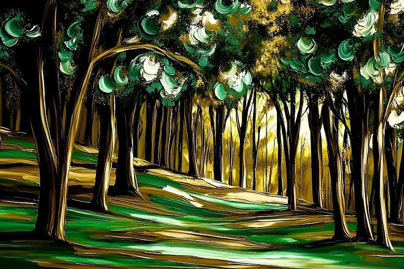 Betoverend bos met gouden licht van Art & Soul Creations