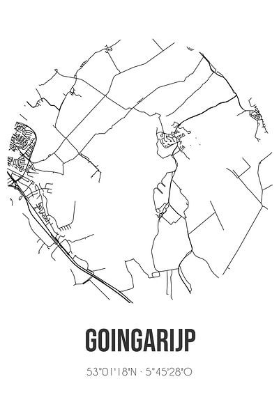 Goingarijp (Fryslan) | Karte | Schwarz und Weiß von Ortsdrucke