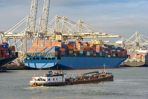 Des cargos avec des conteneurs quittent le port de Rotterdam sur Sjoerd van der Wal Photographie