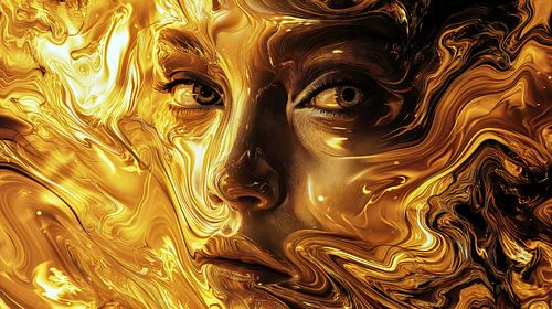 Jonge vrouw in glinsterende gouden streken en wervelingen