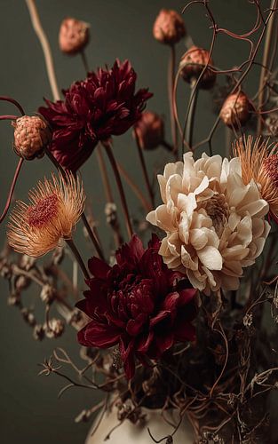 Droogbloemen on natural clear background Dark green