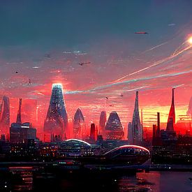 digital art sunset in future city by Rando Fermando