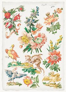 Blumenmuster mit Vögeln und Gänsegeier, Giacomo Cavenezia