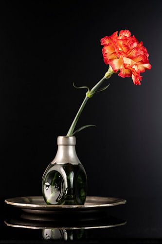 Vase vert avec œillet orange