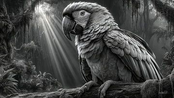 zwart-wit papegaai-kaketoe-ara van Gelissen Artworks