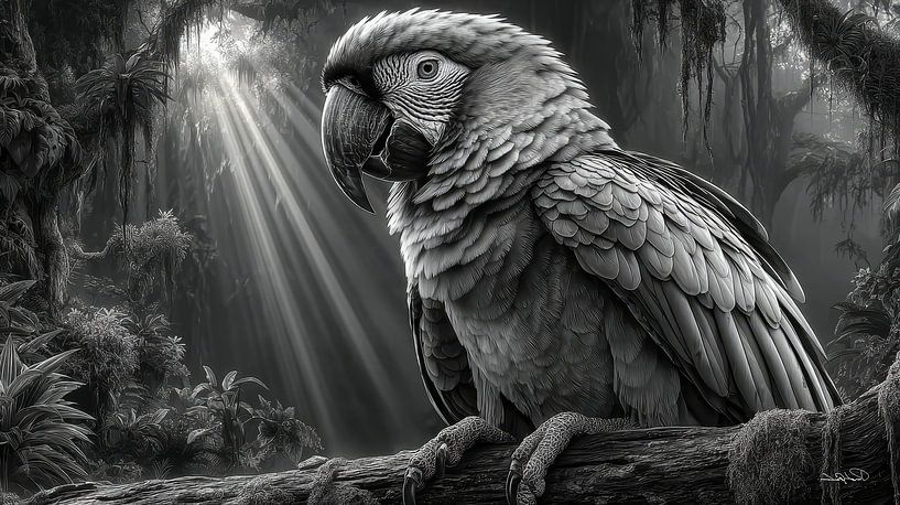 Schwarz-Weiß-Papagei Kakadu-ara von Gelissen Artworks