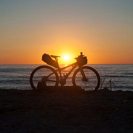 Mountain bike op het strand van Miranda Zwijgers