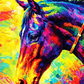 Regenbogen-Impasto-Pferdeporträt Motivationsporträt von Ramy Salah Hefny