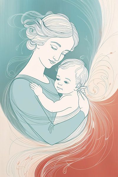 Zärtliche Umarmung von Mutter und Baby von Art & Soul Creations
