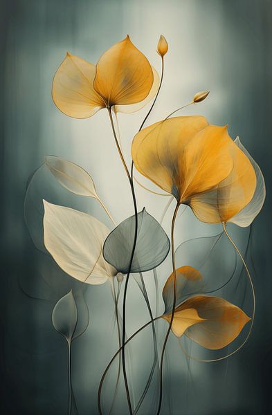Leaves in golden yellow and blue-green colours by Steinfox Art