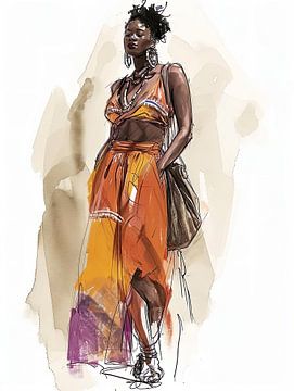 Elegant African woman in sketch by PixelPrestige