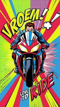 Pop-art: Motorrijder die houdt van snelheid van MotorPoster